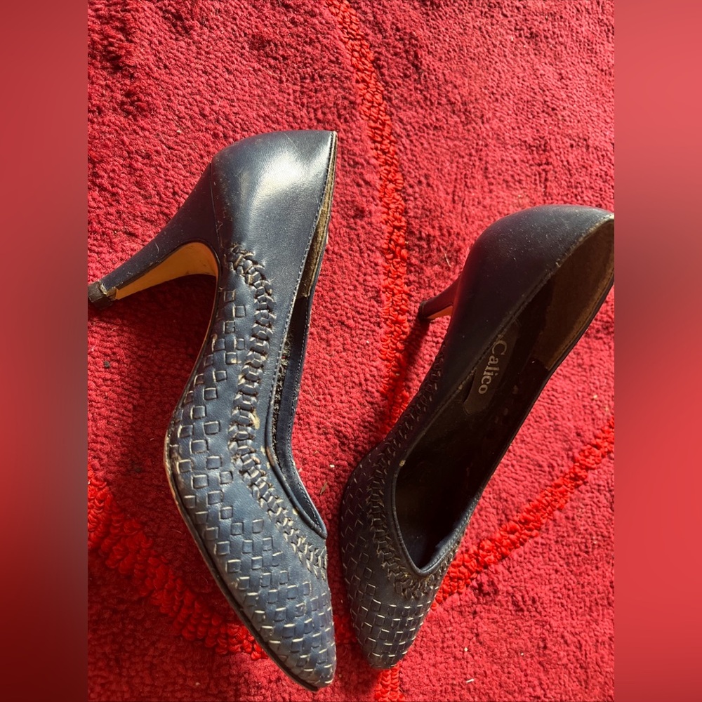 Vintage Calico Navy Blue Woven Heels